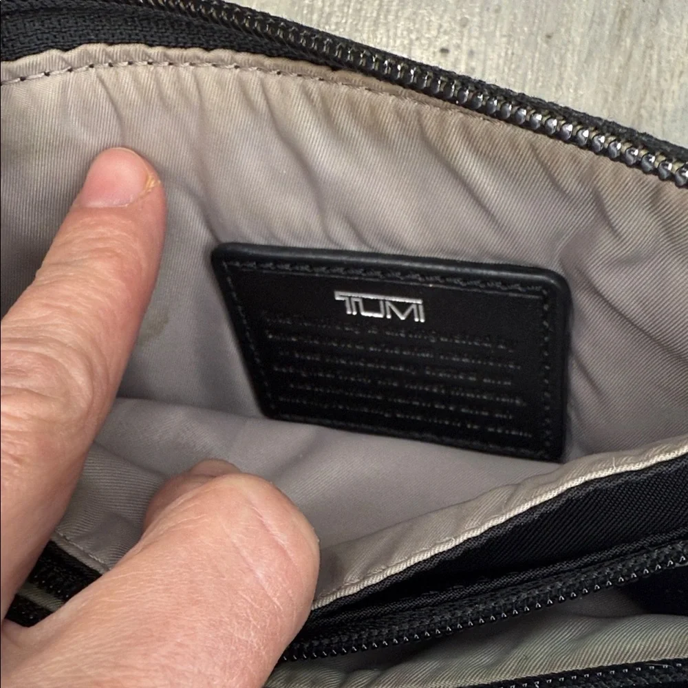 TUMI Black Voyager Vienna Nylon Triple Compartment Wristlet